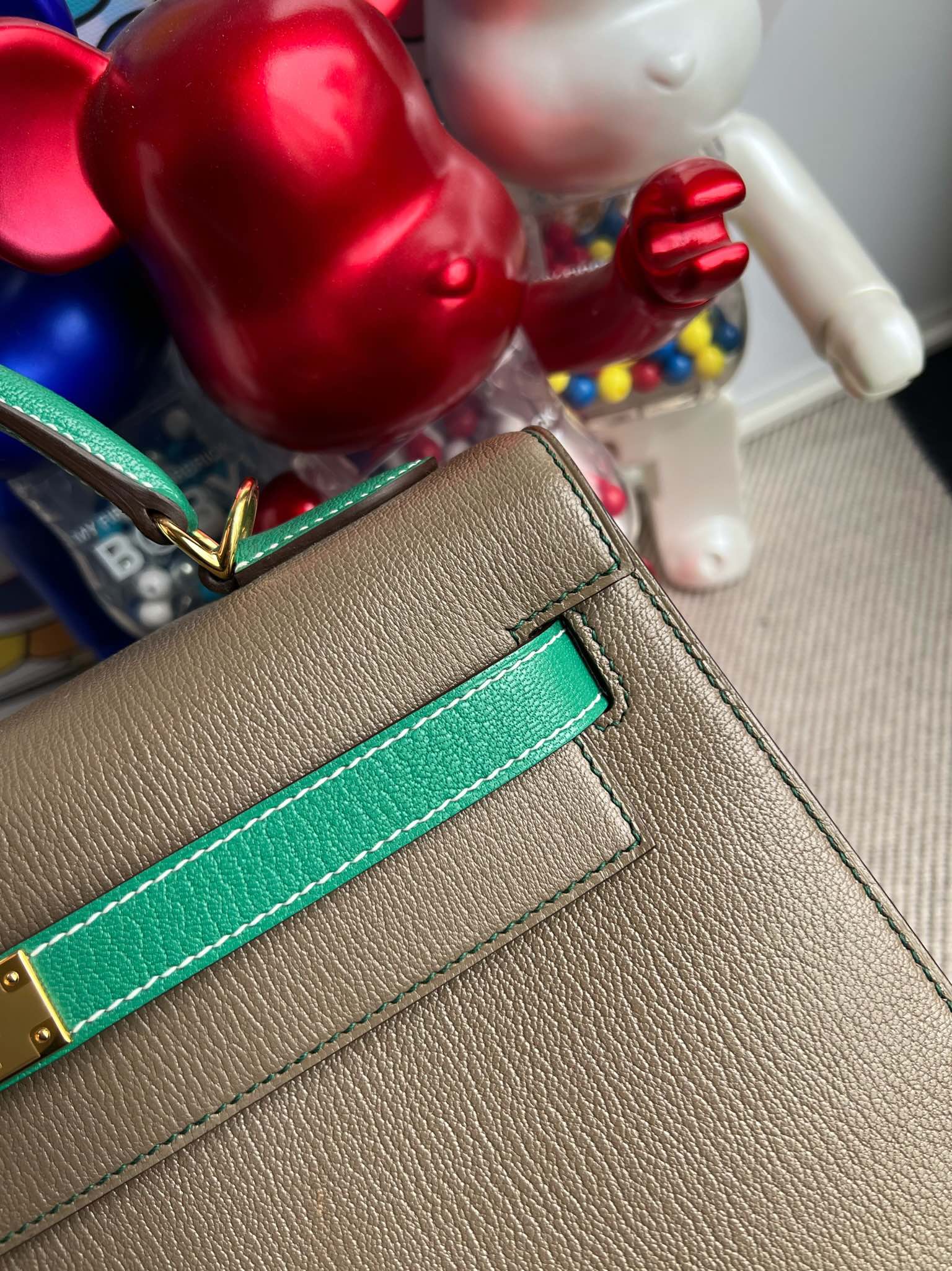 에르메스 켈리백32 에토프 벨벳그린 금장 염소가죽